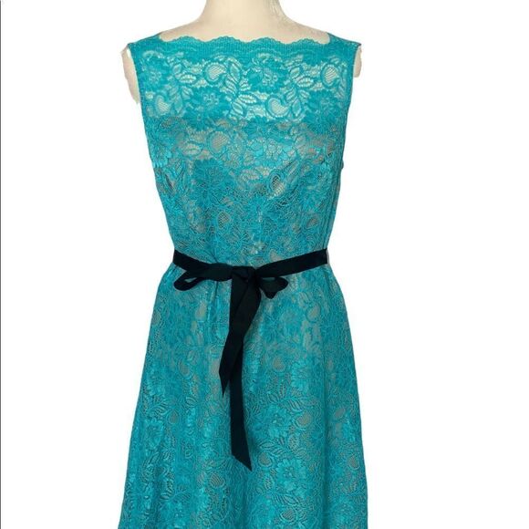 Calvin Klein Blue Lace Fit and Flare Dress | Size 8 - Picture 2 of 10